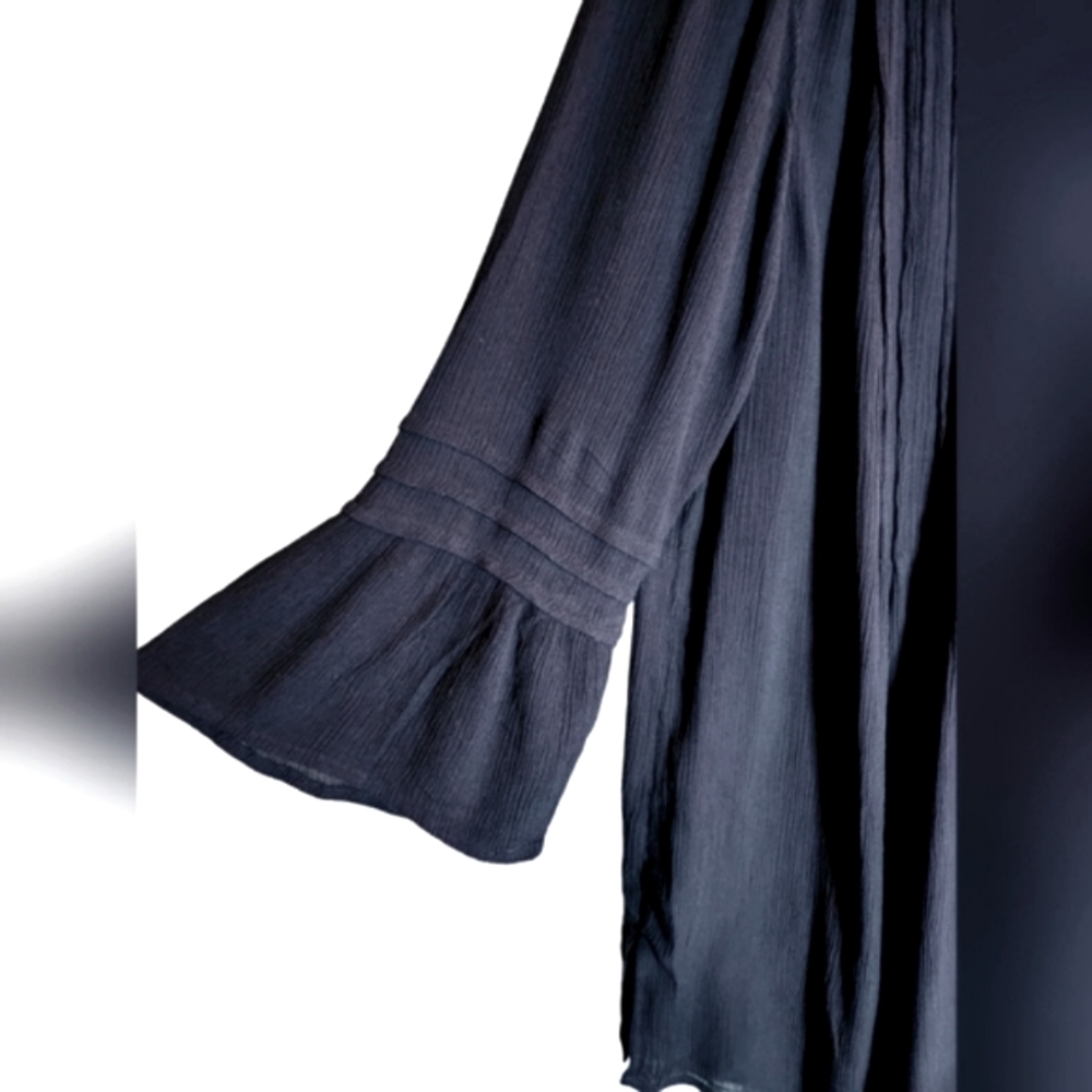J.Jill Navy Blue Pintucked Bell Sleeve Popover Blouse Top Size S - Picture 2 of 5